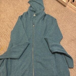 blue/ teal 100% cashmere zip up hoodie